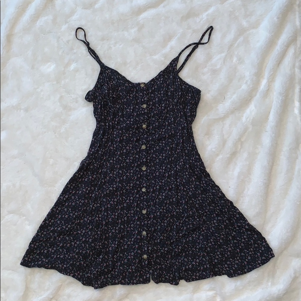 Floral, button front, lace up back dress